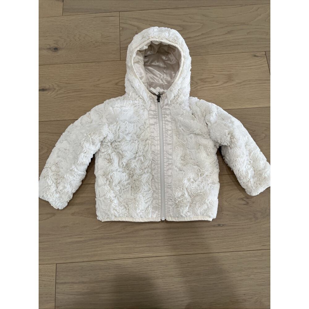 The North Face White Ivory Faux Fur Reversible Jacket 12-18 Months Warm Hood - Picture 9 of 10